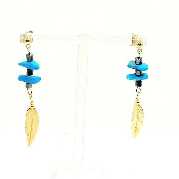 Artisan Native American Style Earrings Sleeping Beauty Turquoise Hematite - Picture 1 of 5